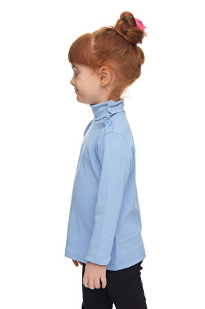 Koyu Mavi Basic Kız Çocuk Çıtçıtlı Tam Balıkçı Yaka Şardonlu Kışlık Uzun Kollu Tişört