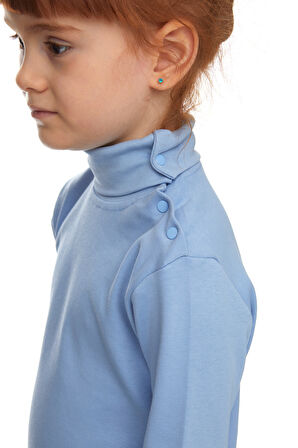 Koyu Mavi Basic Kız Çocuk Çıtçıtlı Tam Balıkçı Yaka Şardonlu Kışlık Uzun Kollu Tişört