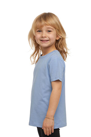 Koyu Mavi Basic Unisex Çocuk Sıfır Yaka Kısa Kollu Tişört