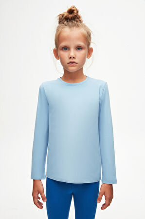 Koyu Mavi Basic Unisex Çocuk Mevsimlik Sıfır Yaka Uzun Kollu Tişört