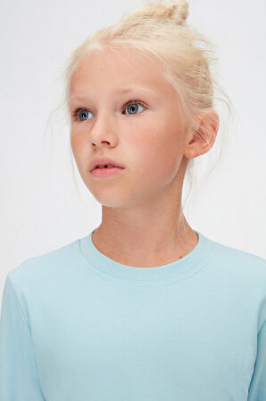 Bebek Mavisi Basic Kışlık Sıfır Yaka Uzun Kollu Kız Çocuk Tişört