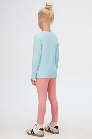 Bebek Mavisi Basic Kışlık Sıfır Yaka Uzun Kollu Kız Çocuk Tişört