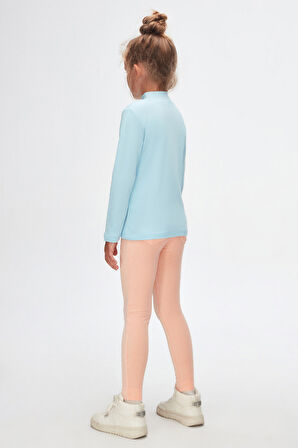 Bebek Mavisi Basic Kışlık Yarım Balıkçı Yaka Uzun Kollu Kız Çocuk Tişört