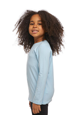 Bebek Mavisi Basic Unisex Çocuk Mevsimlik Sıfır Yaka Uzun Kollu Tişört