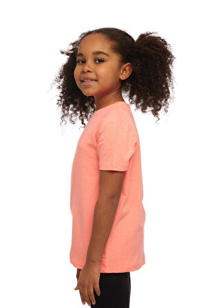 Fosfor Turuncu Basic Unisex Çocuk Sıfır Yaka Kısa Kollu Tişört