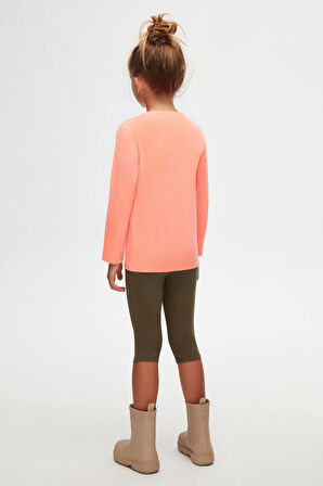 Fosfor Turuncu Basic Unisex Çocuk Mevsimlik Sıfır Yaka Uzun Kollu Tişört