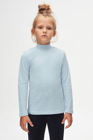 Mavi Melanj Basic Kışlık Yarım Balıkçı Yaka Uzun Kollu Kız Çocuk Tişört