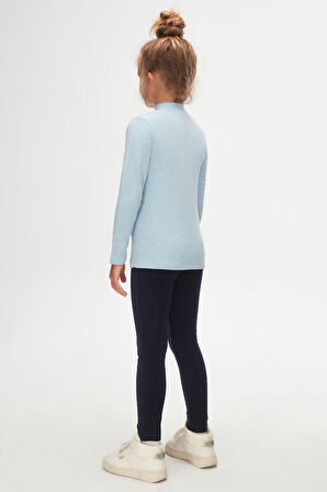 Mavi Melanj Basic Kışlık Yarım Balıkçı Yaka Uzun Kollu Kız Çocuk Tişört