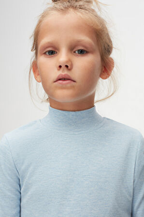 Mavi Melanj Basic Kışlık Yarım Balıkçı Yaka Uzun Kollu Kız Çocuk Tişört