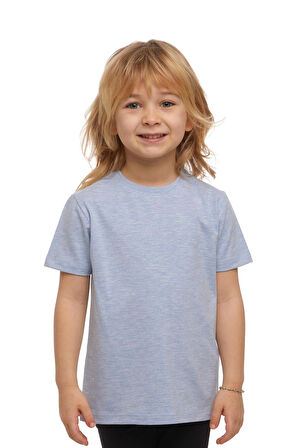 Mavi Melanj Basic Unisex Çocuk Sıfır Yaka Kısa Kollu Tişört