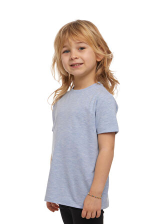 Mavi Melanj Basic Unisex Çocuk Sıfır Yaka Kısa Kollu Tişört