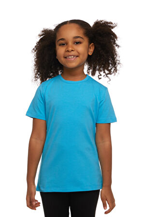 Okyanus Mavi Unısex Sıfır Yaka Kısa Kollu Tişört