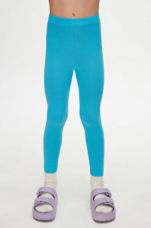 Okyanus Mavi Kız Çocuk Tam Boy Düz Basıc Tayt