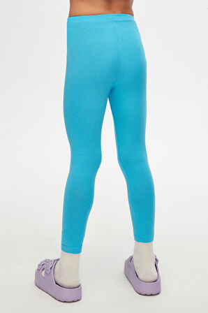 Okyanus Mavi Kız Çocuk Tam Boy Düz Basıc Tayt