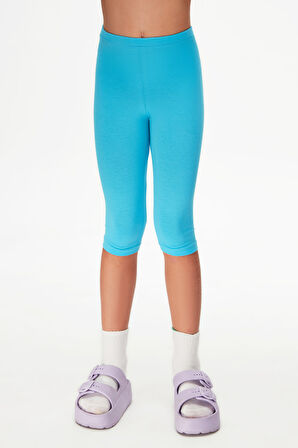 Okyanus Mavi Kız Çocuk Düz Basıc Diz Altı Kapri