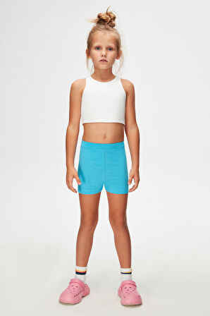 Okyanus Mavi Kız Çocuk Düz Basıc Dans Şortu