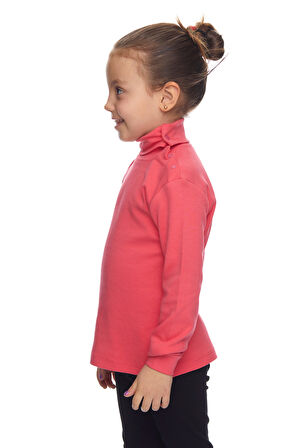 Nar Çiçeği Basic Kız Çocuk Çıtçıtlı Tam Balıkçı Yaka Şardonlu Kışlık Uzun Kollu Tişört