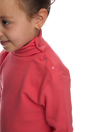 Nar Çiçeği Basic Kız Çocuk Çıtçıtlı Tam Balıkçı Yaka Şardonlu Kışlık Uzun Kollu Tişört