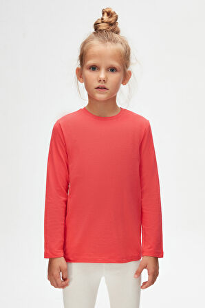 Nar Çiçeği Basic Unisex Çocuk Mevsimlik Sıfır Yaka Uzun Kollu Tişört