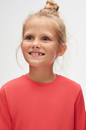 Nar Çiçeği Basic Unisex Çocuk Mevsimlik Sıfır Yaka Uzun Kollu Tişört