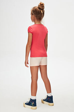 Nar Çiçeği Basic Kız Çocuk Sıfır Yaka Karpuz Kol Tişört