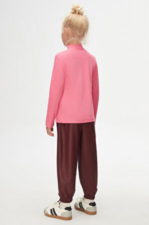 Şeker pembe Basic Kışlık Yarım Balıkçı Yaka Uzun Kollu Kız Çocuk Tişört