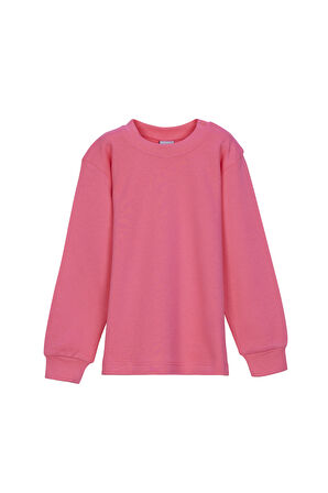 Şeker pembe Basic Kız Çocuk Çıtçıtlı Sıfır Yaka Kışlık Uzun Kol Tişört