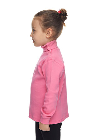 Şeker pembe Basic Kız Çocuk Çıtçıtlı Tam Balıkçı Yaka Şardonlu Kışlık Uzun Kollu Tişört