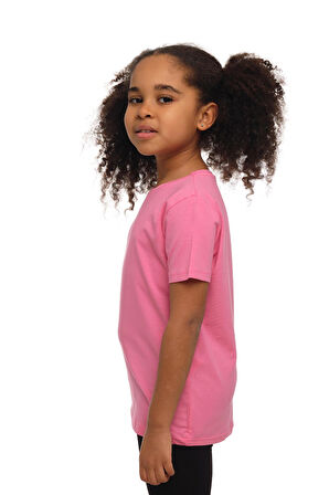 Şeker pembe Basic Unisex Çocuk Sıfır Yaka Kısa Kollu Tişört