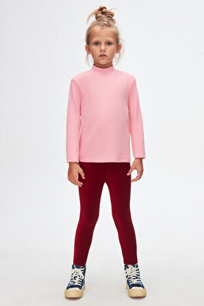 Pembe Basic Kışlık Yarım Balıkçı Yaka Uzun Kollu Kız Çocuk Tişört