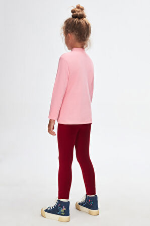 Pembe Basic Kışlık Yarım Balıkçı Yaka Uzun Kollu Kız Çocuk Tişört