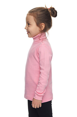 Pembe Basic Kız Çocuk Çıtçıtlı Tam Balıkçı Yaka Şardonlu Kışlık Uzun Kollu Tişört