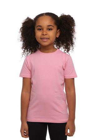 Pembe Basic Unisex Çocuk Sıfır Yaka Kısa Kollu Tişört