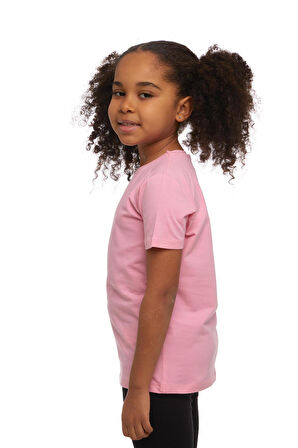 Pembe Basic Unisex Çocuk Sıfır Yaka Kısa Kollu Tişört