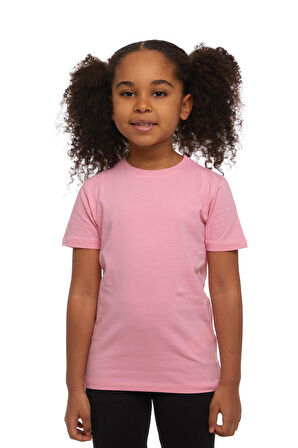 Pembe Basic Unisex Çocuk Sıfır Yaka Kısa Kollu Tişört