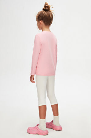 Pembe Basic Unisex Çocuk Mevsimlik Sıfır Yaka Uzun Kollu Tişört
