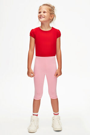 Pembe Basic Kız Çocuk Diz Altı Tayt Kapri