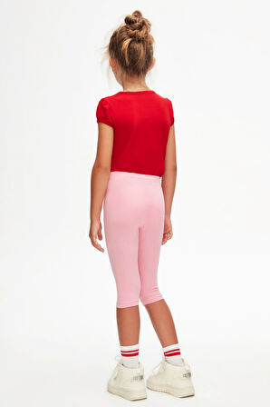 Pembe Basic Kız Çocuk Diz Altı Tayt Kapri