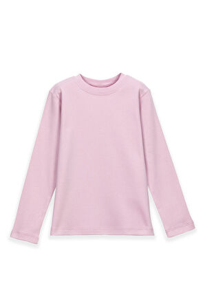 Uçuk pembe Basic Kışlık Sıfır Yaka Uzun Kollu Kız Çocuk Tişört
