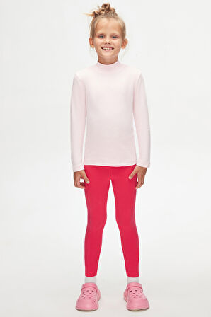 Uçuk pembe Basic Kışlık Yarım Balıkçı Yaka Uzun Kollu Kız Çocuk Tişört