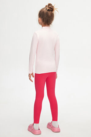 Uçuk pembe Basic Kışlık Yarım Balıkçı Yaka Uzun Kollu Kız Çocuk Tişört