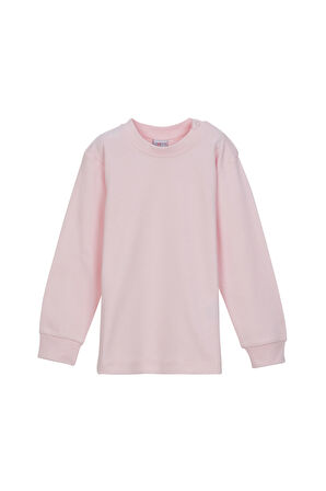 Uçuk pembe Basic Kız Çocuk Çıtçıtlı Sıfır Yaka Kışlık Uzun Kol Tişört