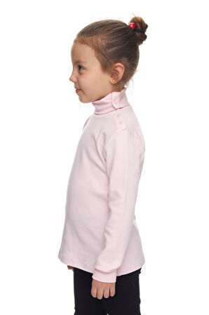 Uçuk pembe Basic Kız Çocuk Çıtçıtlı Tam Balıkçı Yaka Şardonlu Kışlık Uzun Kollu Tişört