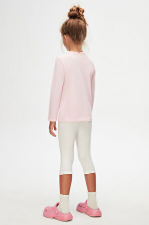 Uçuk pembe Basic Unisex Çocuk Mevsimlik Sıfır Yaka Uzun Kollu Tişört