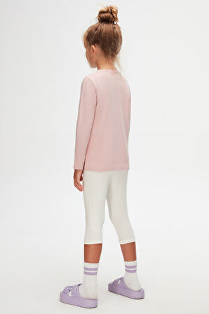 Pudra Pembe Basic Unisex Çocuk Mevsimlik Sıfır Yaka Uzun Kollu Tişört