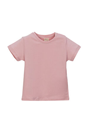 Pudra Pembe Basic Unisex Bebek Çıtçıtlı Sıfır Yaka Kısa Kollu Tişört