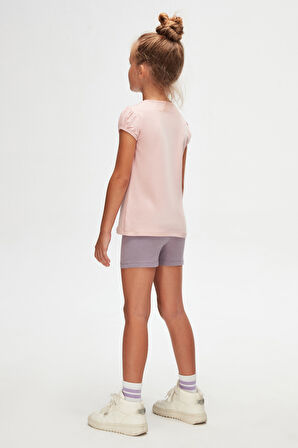 Pudra Pembe Basic Kız Çocuk Sıfır Yaka Karpuz Kol Tişört