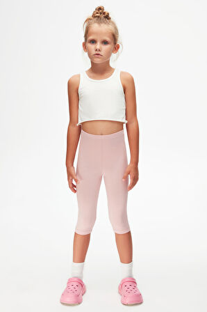 Pudra Pembe Basic Kız Çocuk Diz Altı Tayt Kapri