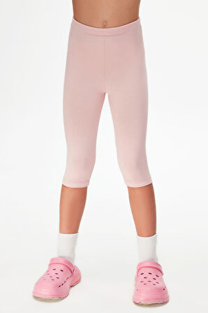 Pudra Pembe Basic Kız Çocuk Diz Altı Tayt Kapri