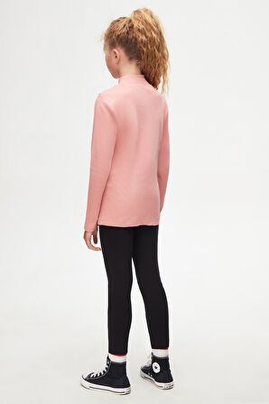 Koyu Pudra Basic Kışlık Yarım Balıkçı Yaka Uzun Kollu Kız Çocuk Tişört